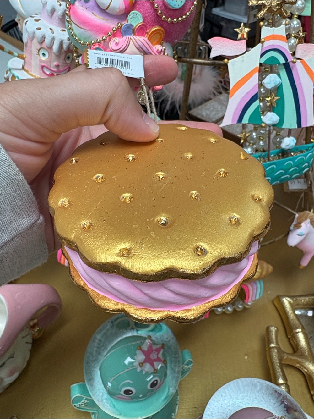 Pink and gold ice cream sandwich ornament by Glitterville